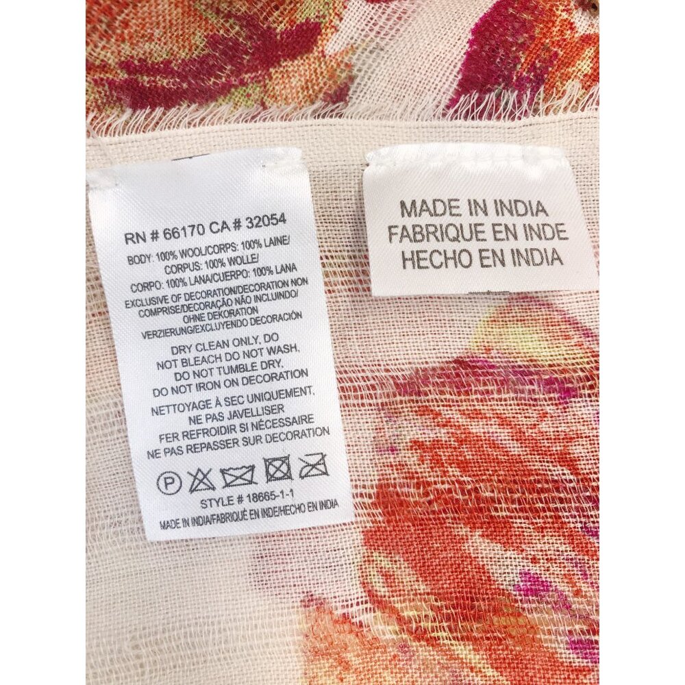 Anthropologie Scarf Womens Red Orange Floral Wool Sheer Fringe Sequins 31 X 72 - Picture 12 of 12